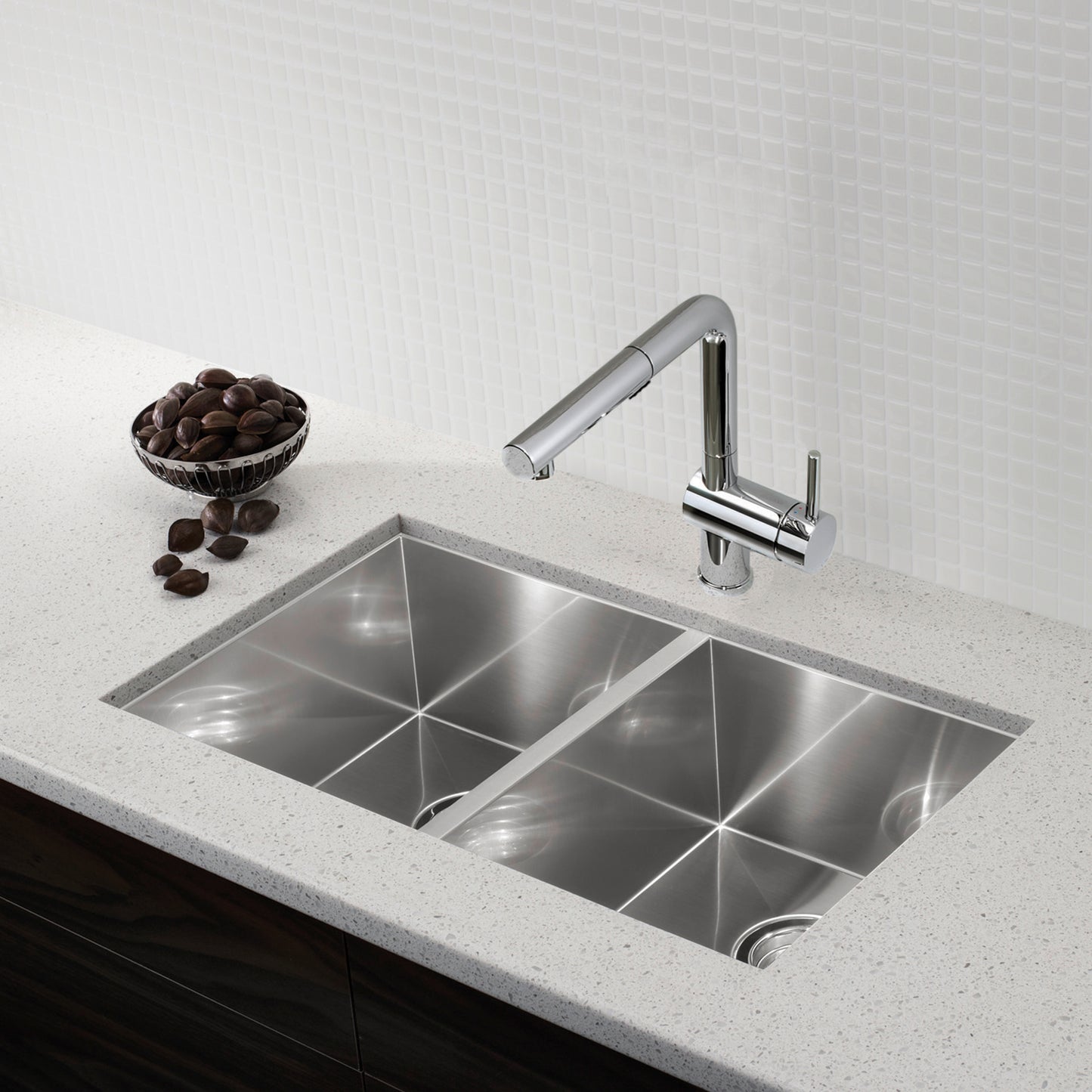 Satin Polished Finish - BLANCO Quatrus R0 32" 50/50 Double Bowl Undermount Stainless Steel Kitchen Sink
