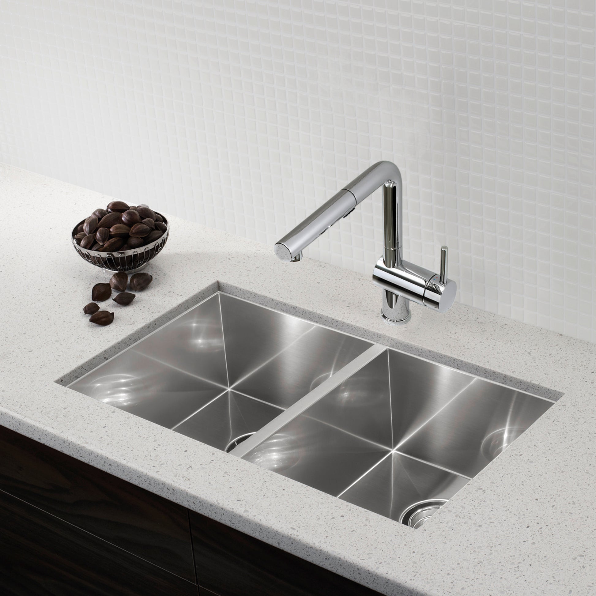 Satin Polished Finish - BLANCO Quatrus R0 32" 50/50 Double Bowl Undermount Stainless Steel Kitchen Sink