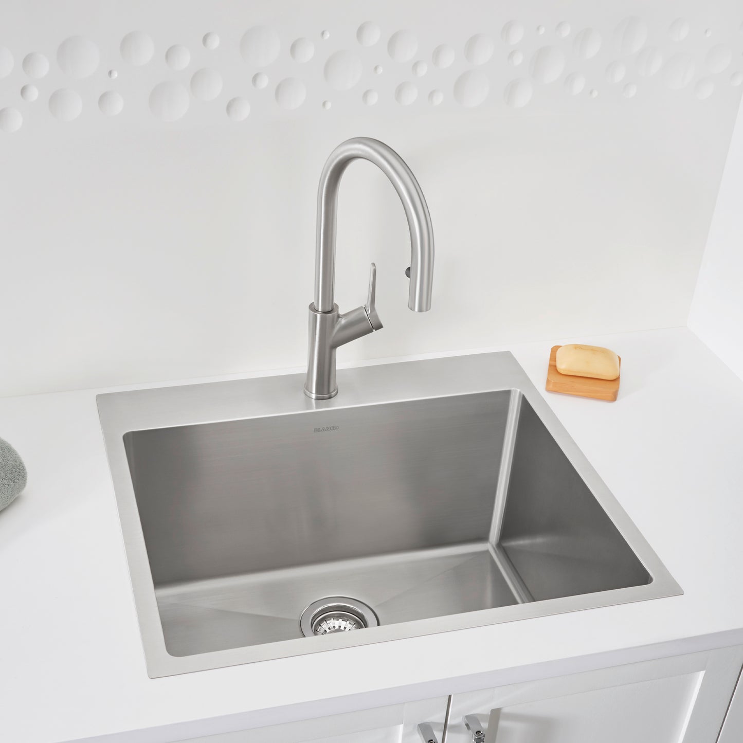 Satin Polished Finish - BLANCO Quatrus R15 25" Single Bowl Dual Mount Stainless Steel Laundry Sink
