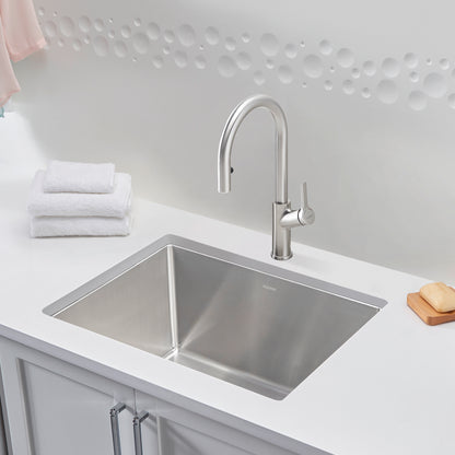Satin Polished Finish - BLANCO Quatrus R15 25" Single Bowl Dual Mount Stainless Steel Laundry Sink