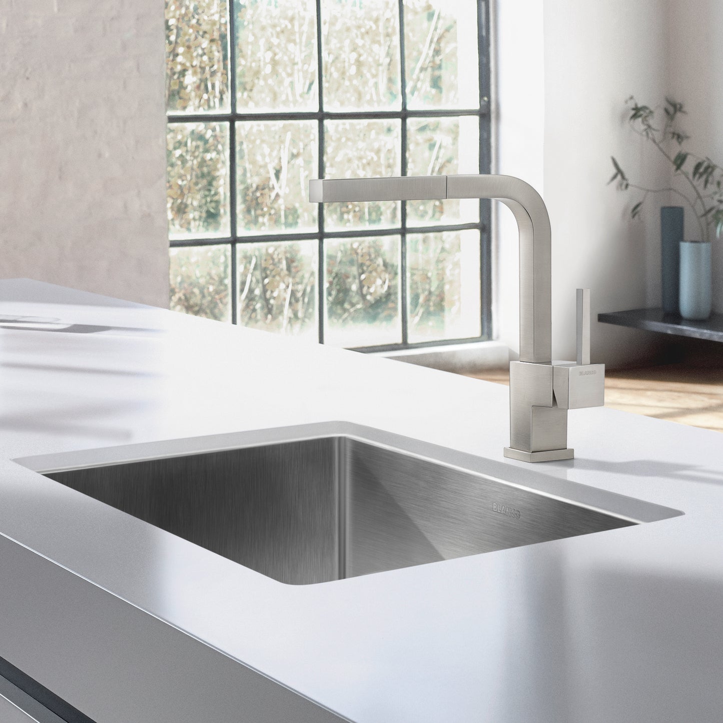 Satin Polished Finish - BLANCO Quatrus R15 25" Single Bowl Undermount Stainless Steel Kitchen Sink