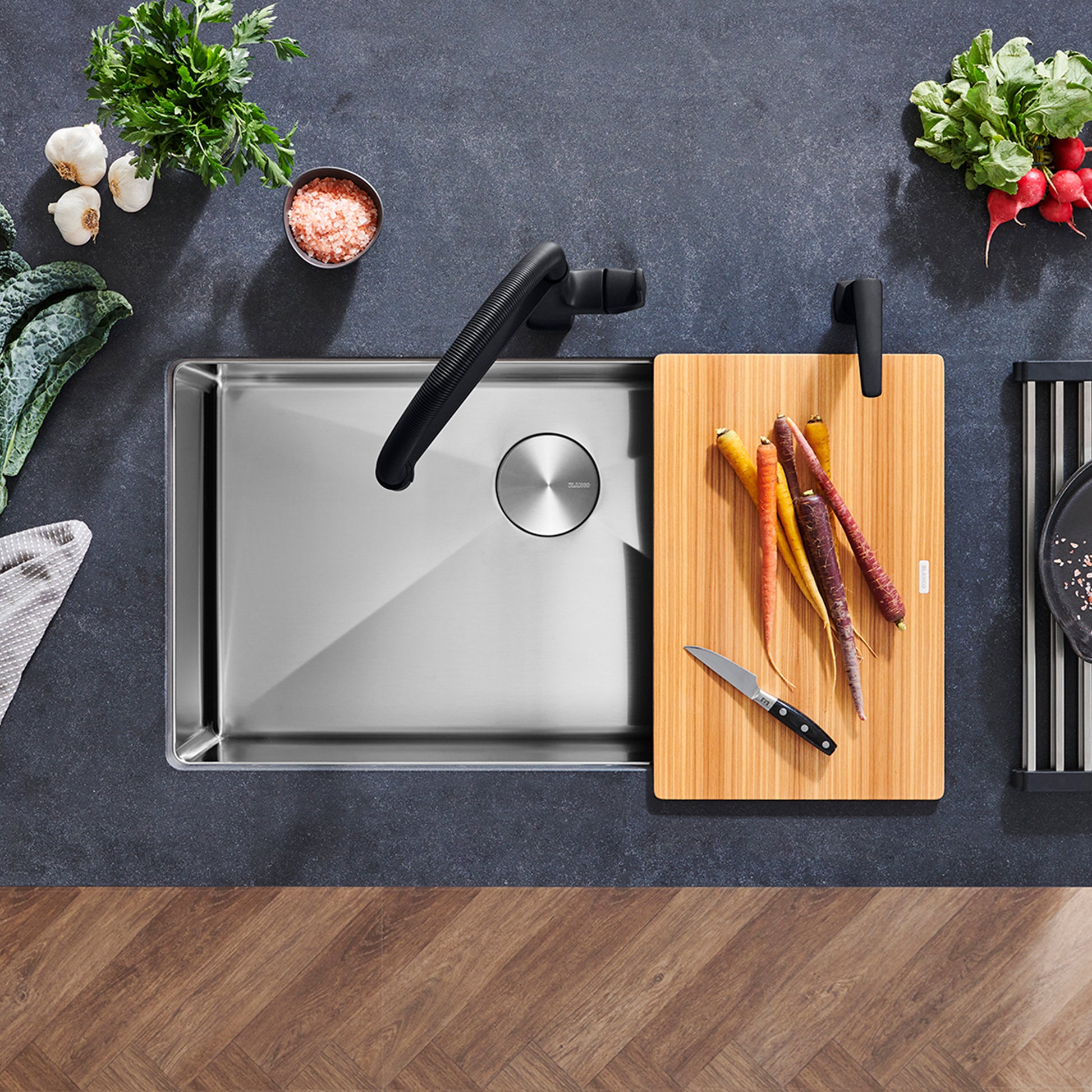 Satin Polished Finish - BLANCO Quatrus R15 32" Super Single Bowl Undermount Stainless Steel Kitchen Sink
