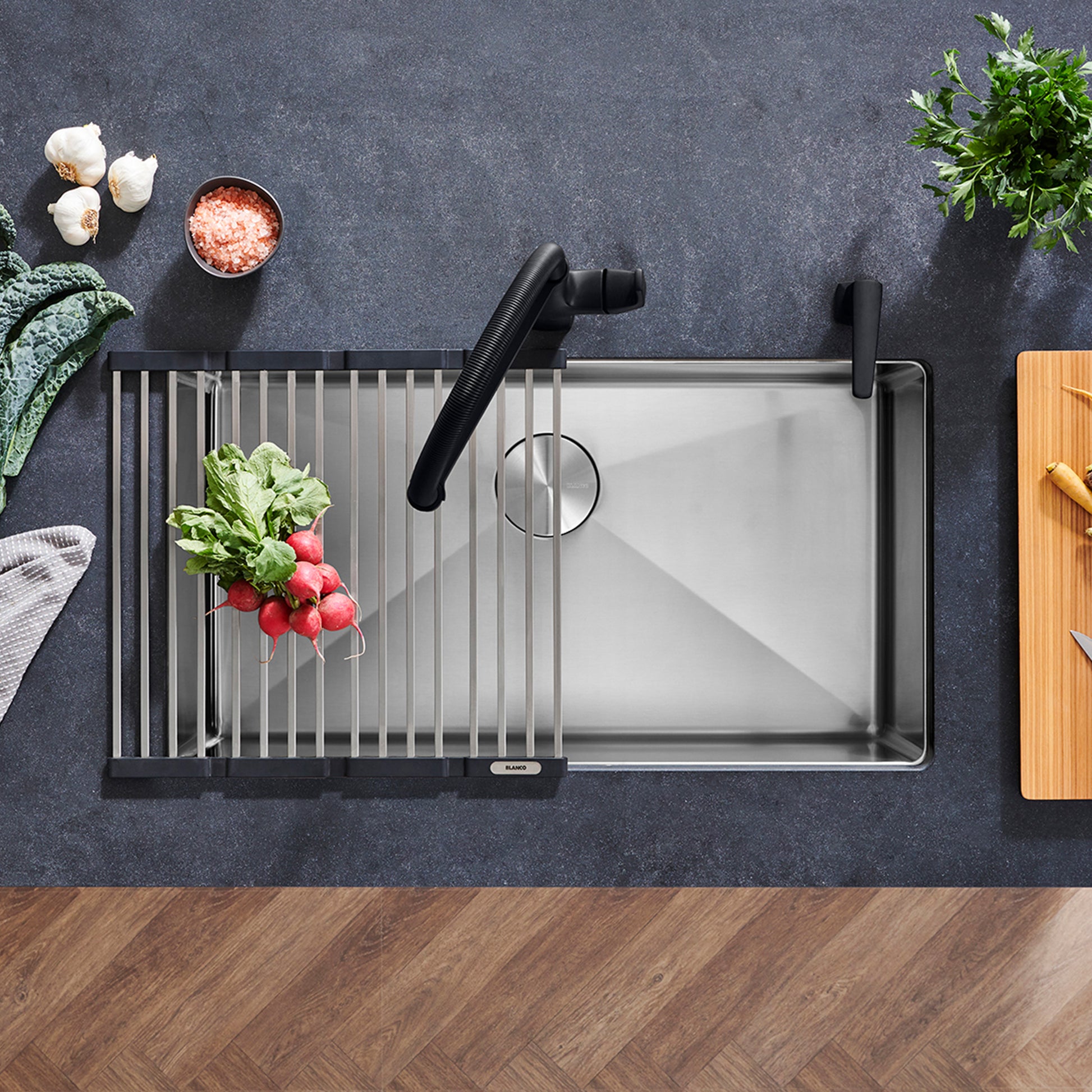 Satin Polished Finish - BLANCO Quatrus R15 32" Super Single Bowl Undermount Stainless Steel Kitchen Sink