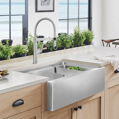 BLANCO Quatrus R15 Ergon 33" Single Bowl Apron-Front Stainless Steel Farmhouse Sink