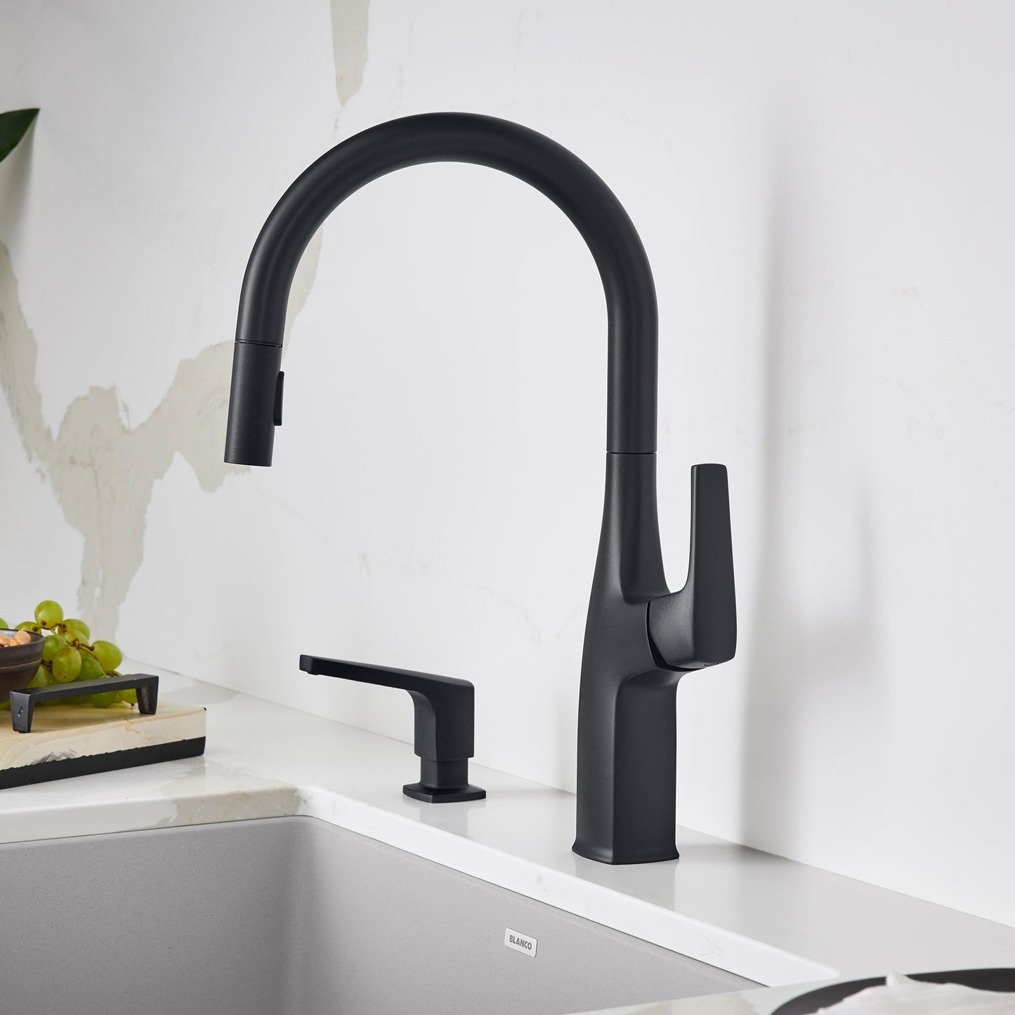 Matte Black - BLANCO Rivana High-Arc Pull-Down Dual-Spray Kitchen Faucet