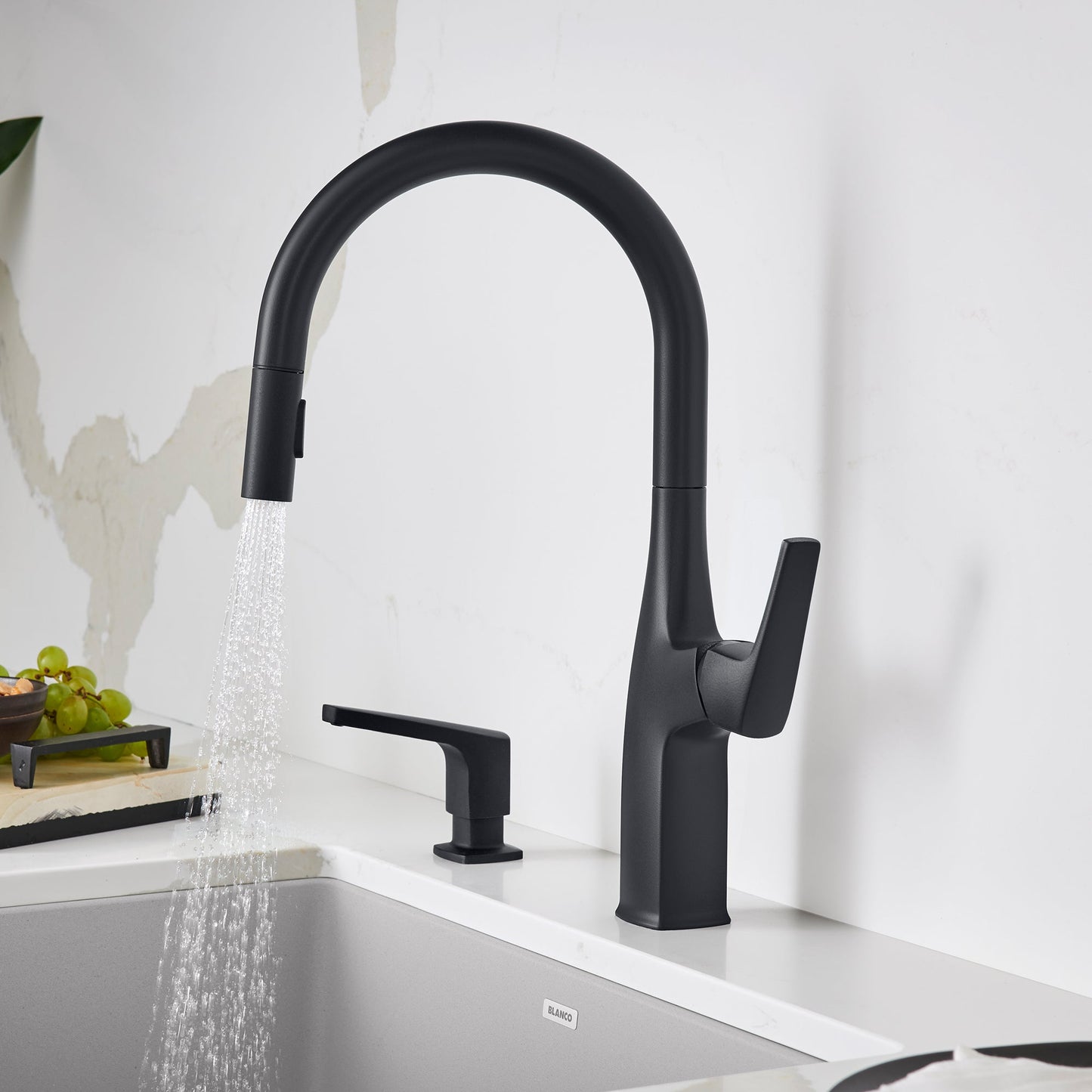 Matte Black - BLANCO Rivana High-Arc Pull-Down Dual-Spray Kitchen Faucet