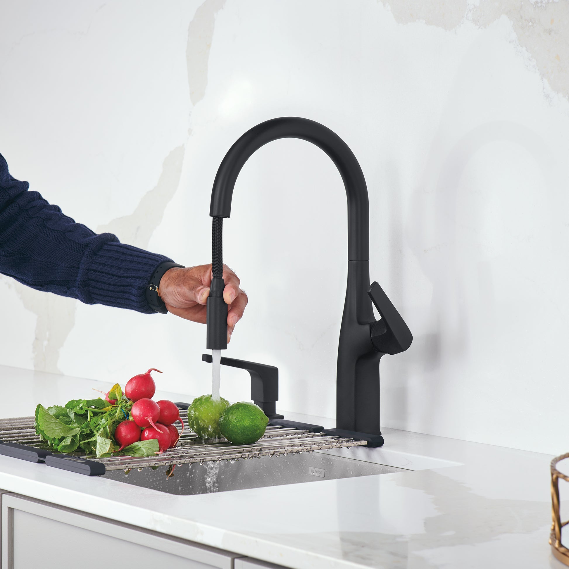 Matte Black - BLANCO Rivana High-Arc Pull-Down Dual-Spray Kitchen Faucet