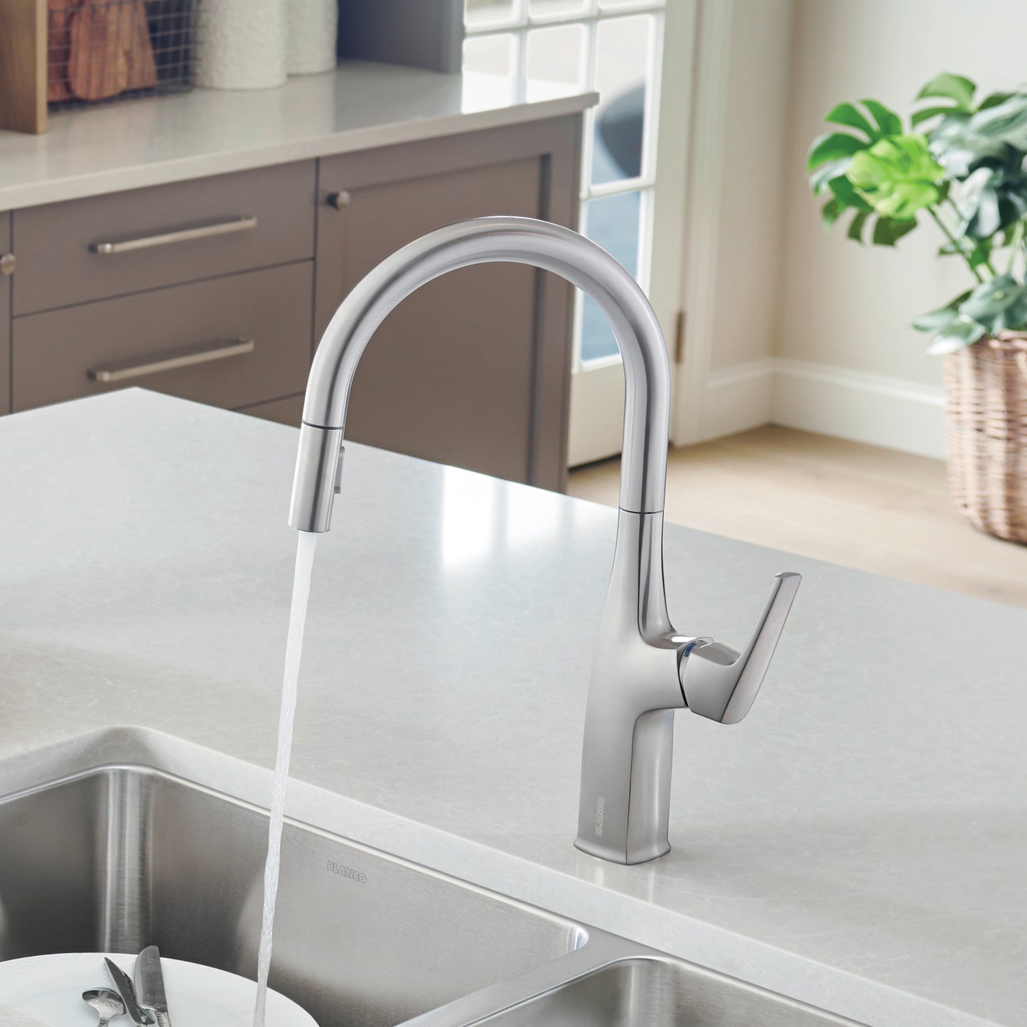 Pvd Steel - BLANCO Rivana High-Arc Pull-Down Dual-Spray Kitchen Faucet