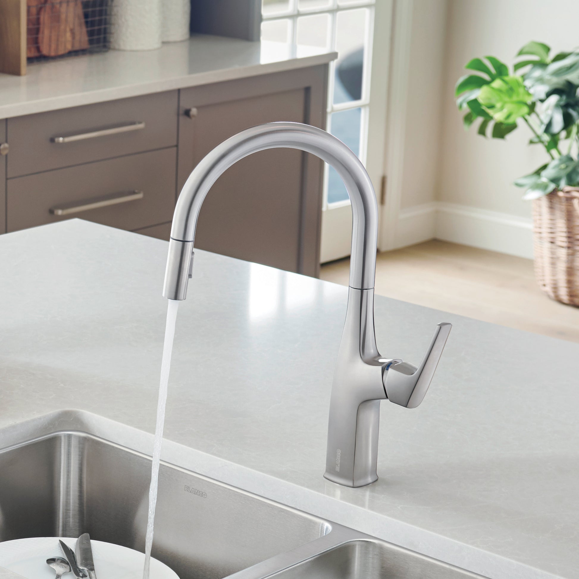 Pvd Steel - BLANCO Rivana High-Arc Pull-Down Dual-Spray Kitchen Faucet
