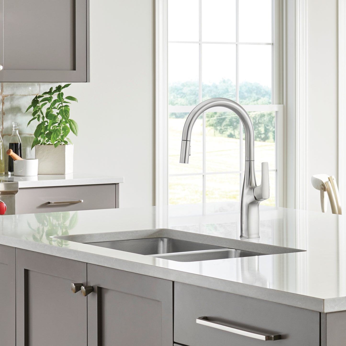 Pvd Steel - BLANCO Rivana High-Arc Pull-Down Dual-Spray Kitchen Faucet