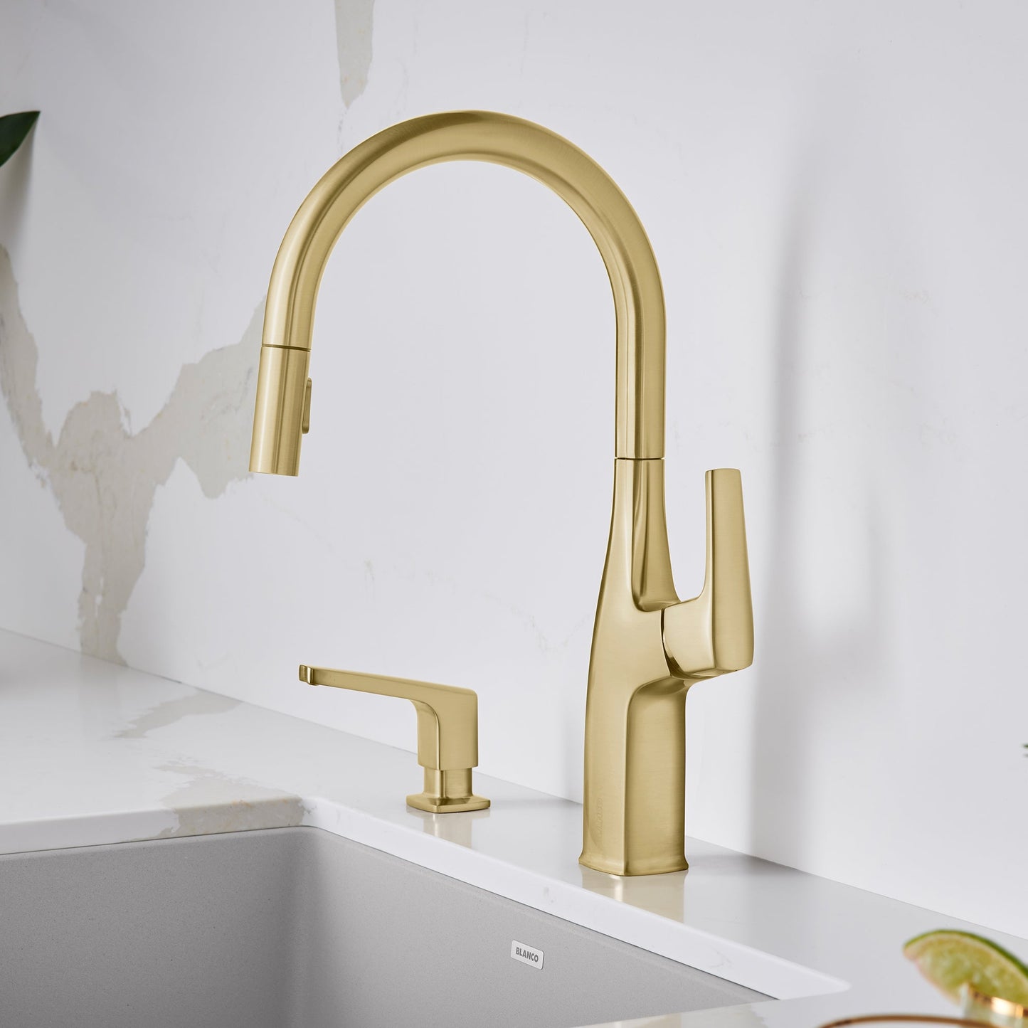 Satin Gold - BLANCO Rivana High-Arc Pull-Down Dual-Spray Kitchen Faucet