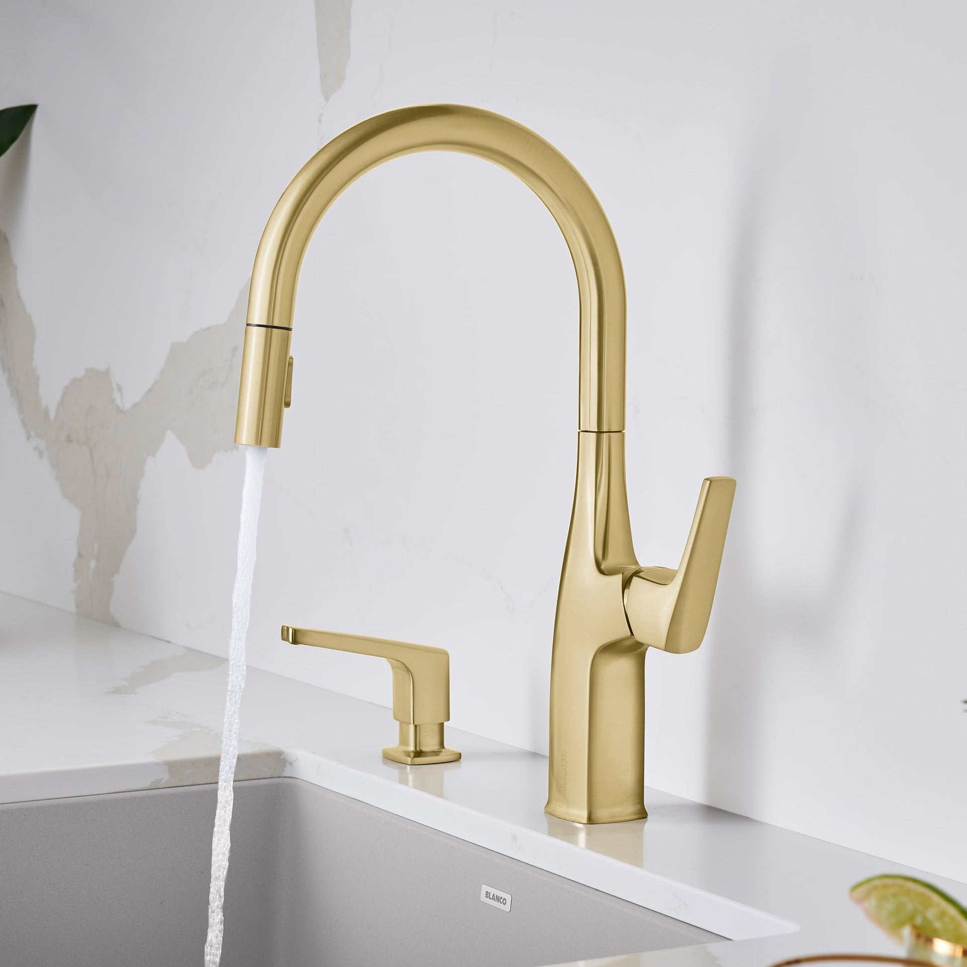Satin Gold - BLANCO Rivana High-Arc Pull-Down Dual-Spray Kitchen Faucet
