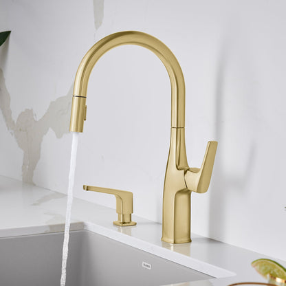 Satin Gold - BLANCO Rivana High-Arc Pull-Down Dual-Spray Kitchen Faucet