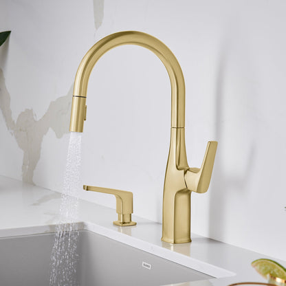 Satin Gold - BLANCO Rivana High-Arc Pull-Down Dual-Spray Kitchen Faucet