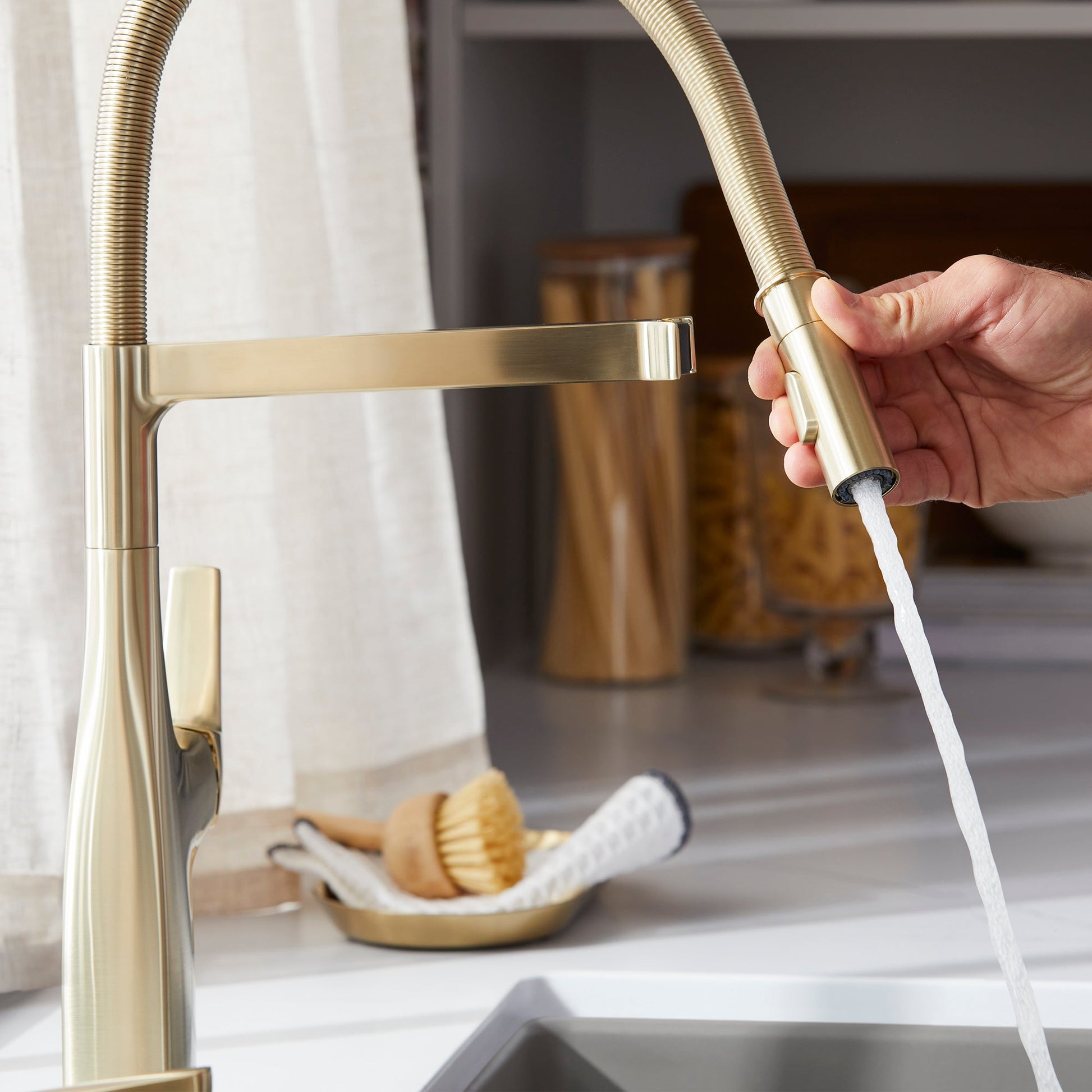 Satin Gold - BLANCO Rivana Semi-Pro Pull-Down Dual-Spray Kitchen Faucet