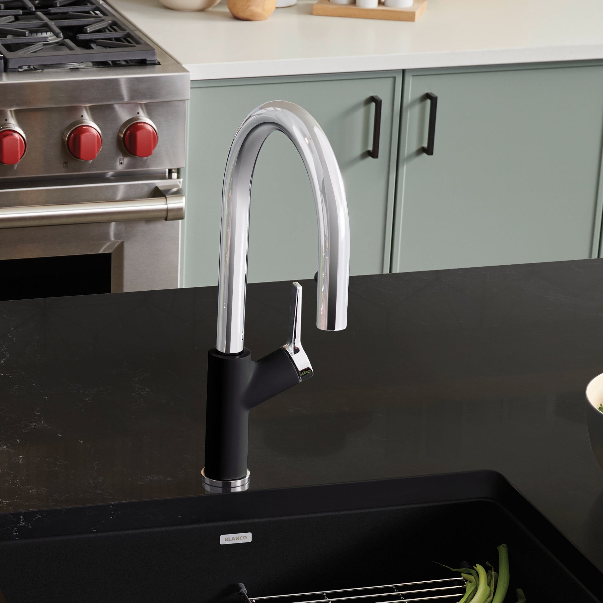 Chrome/Coal Black - BLANCO Urbena Pull-Down Dual-Spray Kitchen Faucet
