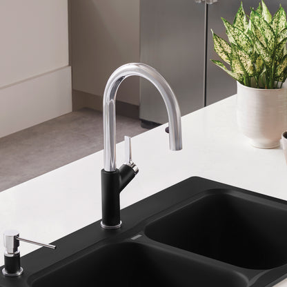 Chrome/Coal Black - BLANCO Urbena Pull-Down Dual-Spray Kitchen Faucet