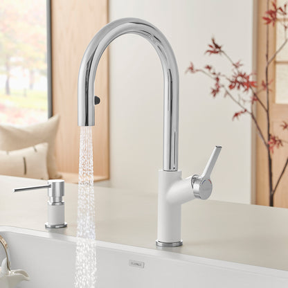 Chrome/White - BLANCO Urbena Pull-Down Dual-Spray Kitchen Faucet