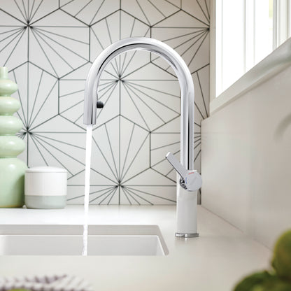 Chrome/White - BLANCO Urbena Pull-Down Dual-Spray Kitchen Faucet