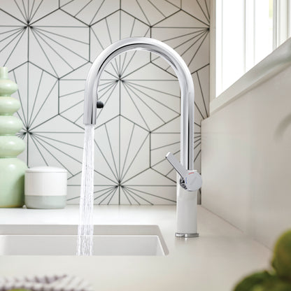 Chrome/White - BLANCO Urbena Pull-Down Dual-Spray Kitchen Faucet