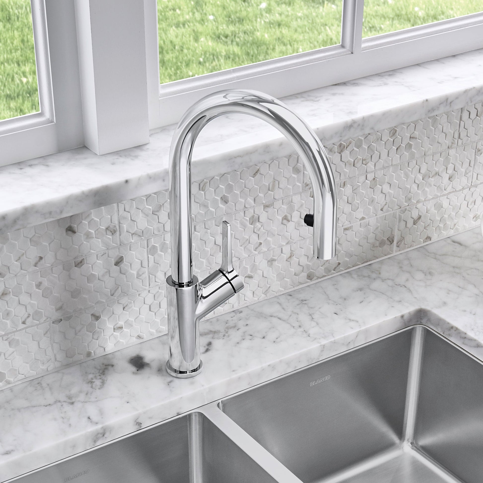 Chrome - BLANCO Urbena Pull-Down Dual-Spray Kitchen Faucet