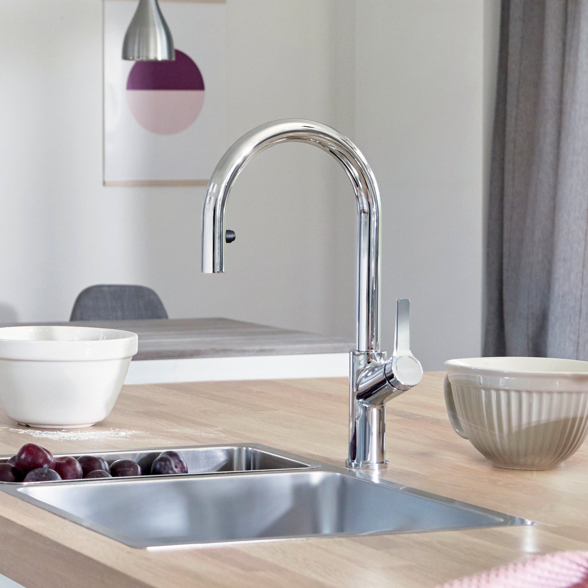 Chrome - BLANCO Urbena Pull-Down Dual-Spray Kitchen Faucet