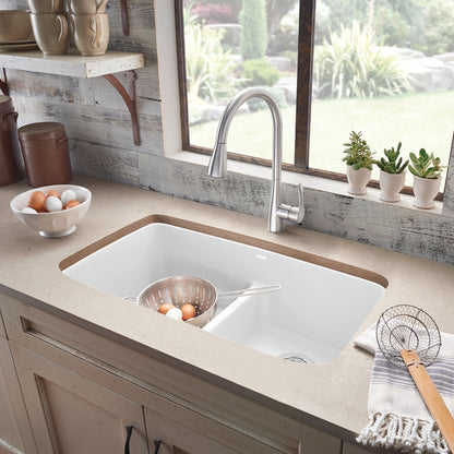 White - BLANCO Valea SILGRANIT 32" 50/50 Double Bowl Undermount Kitchen Sink with Low Divide