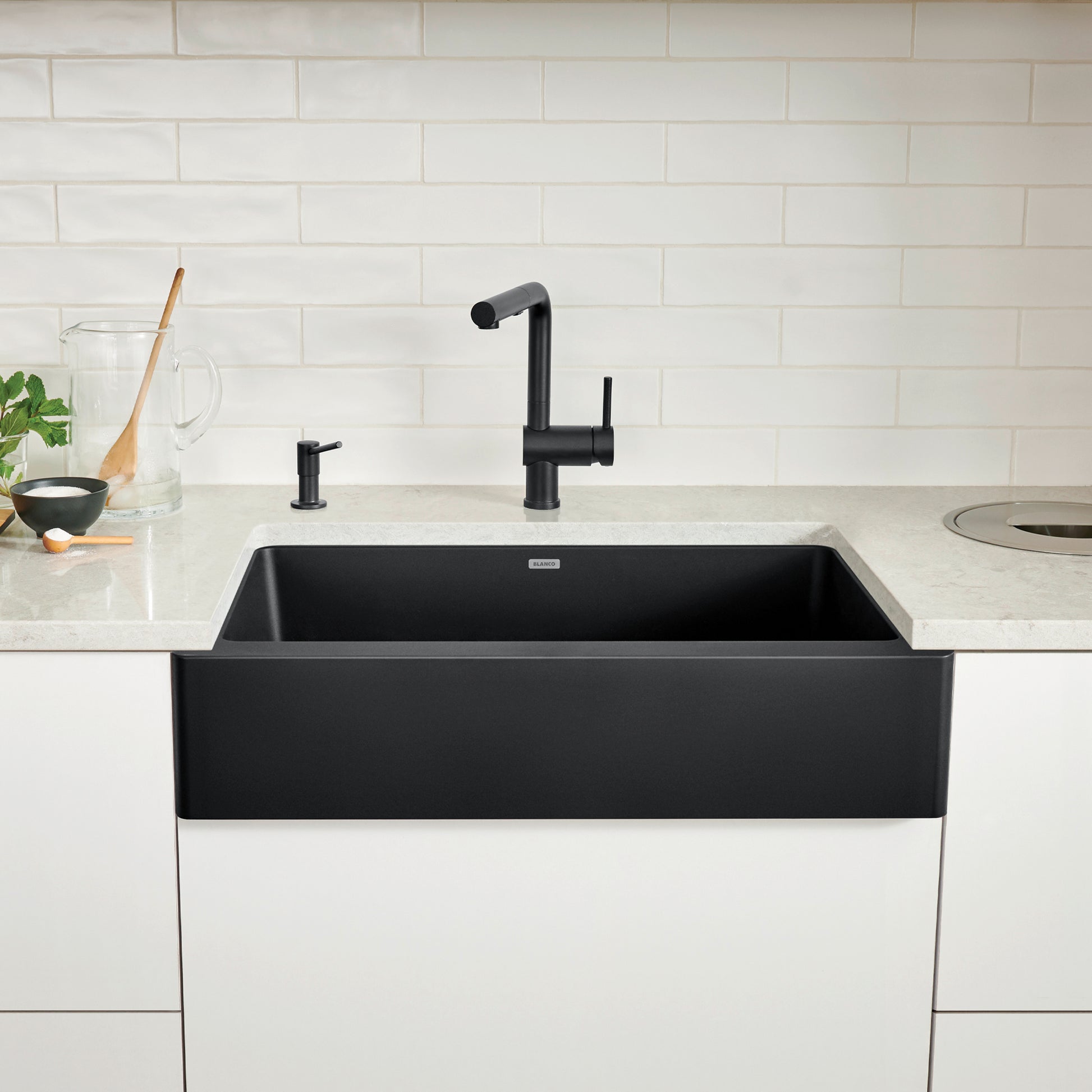 Coal Black - BLANCO Vintera SILGRANIT 30" Single Bowl Apron-Front Farmhouse Sink