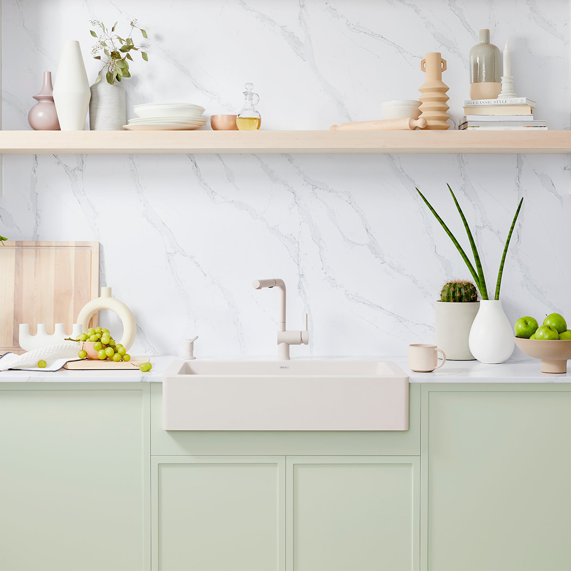 Soft White - BLANCO Vintera SILGRANIT 30" Single Bowl Apron-Front Farmhouse Sink