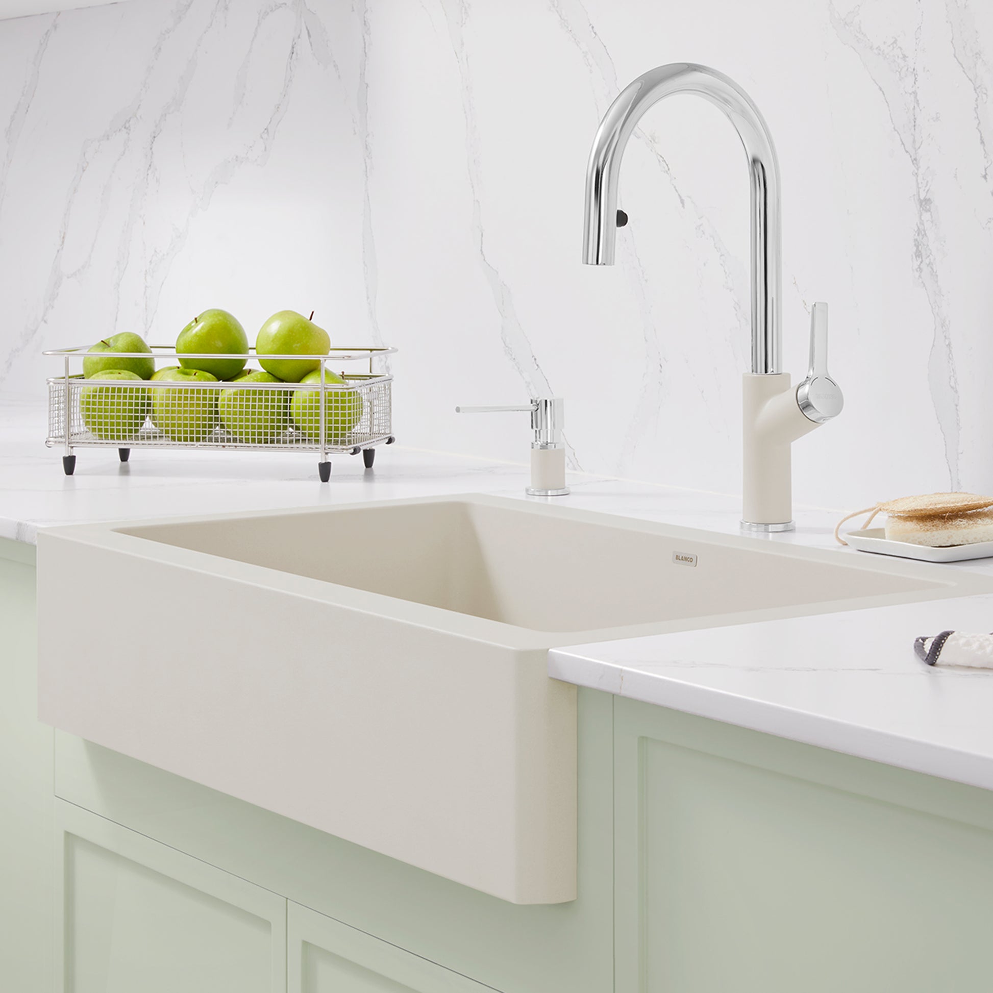 Soft White - BLANCO Vintera SILGRANIT 30" Single Bowl Apron-Front Farmhouse Sink
