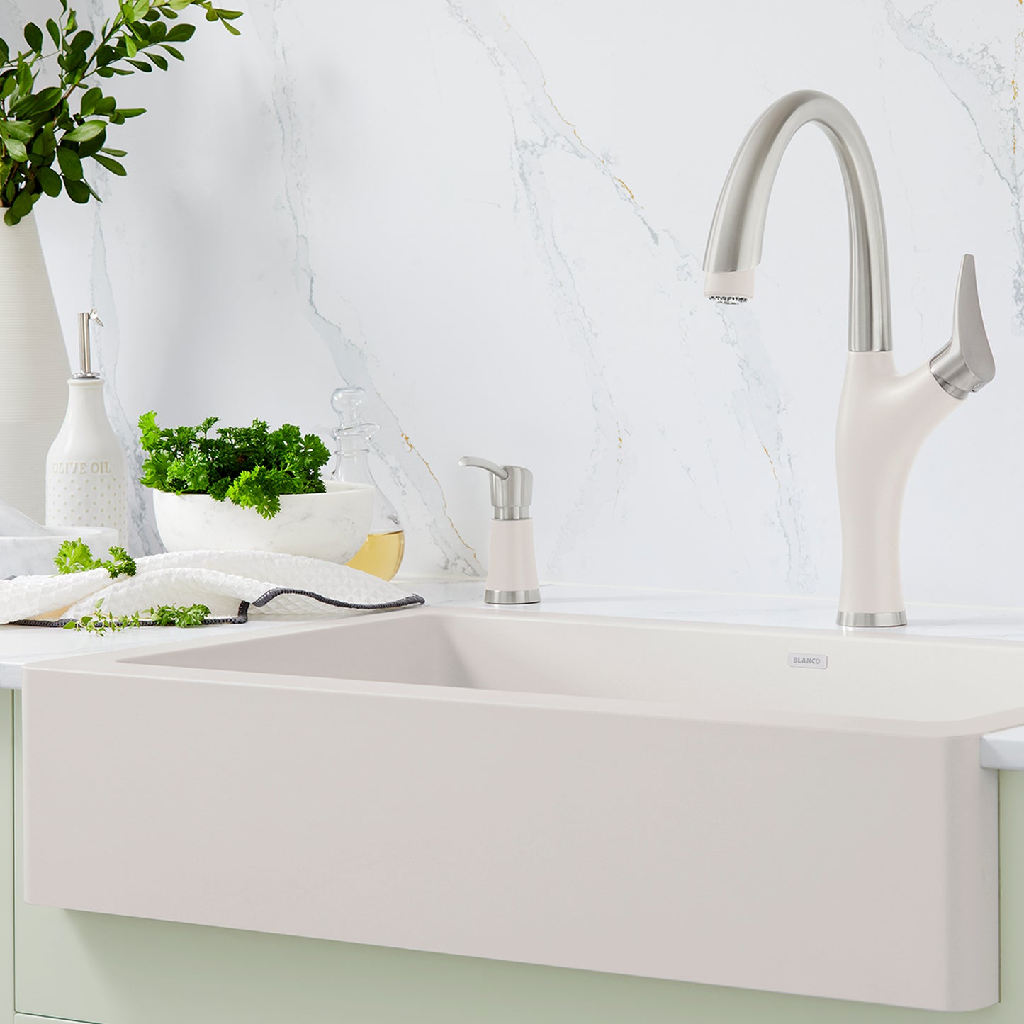 Soft White - BLANCO Vintera SILGRANIT 30" Single Bowl Apron-Front Farmhouse Sink