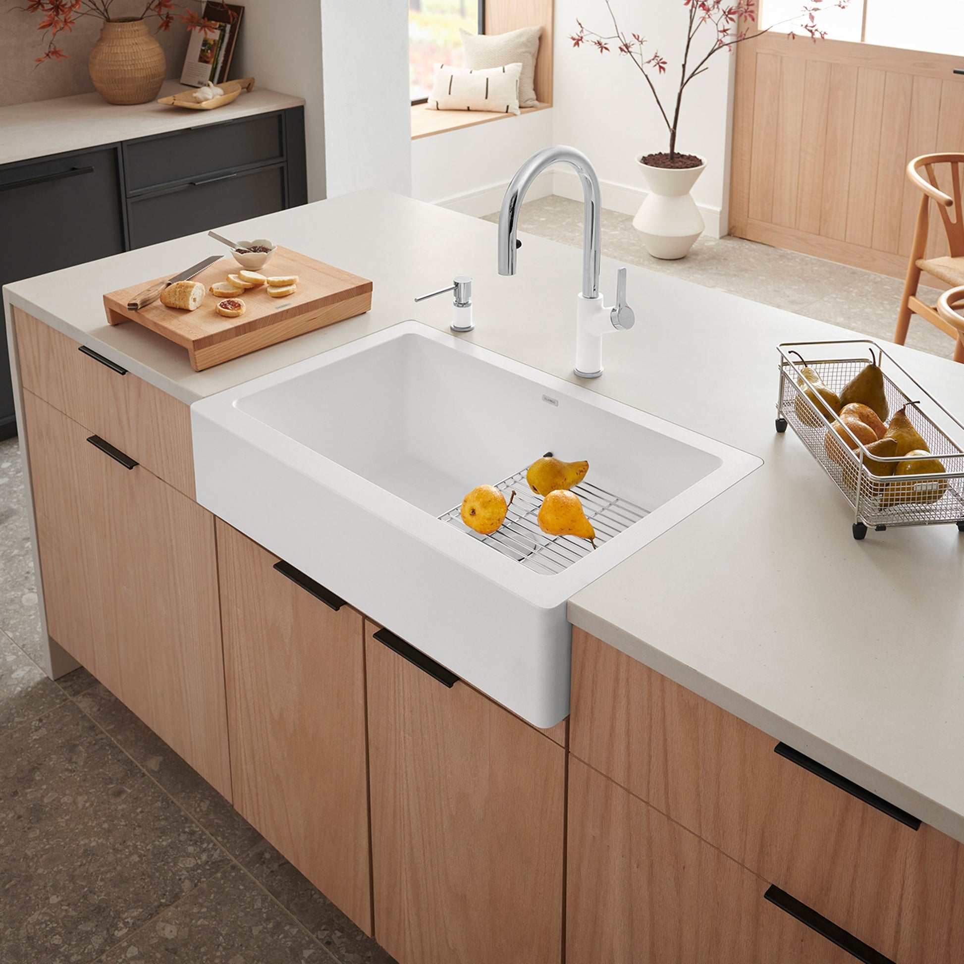 White - BLANCO Vintera SILGRANIT 30" Single Bowl Apron-Front Farmhouse Sink