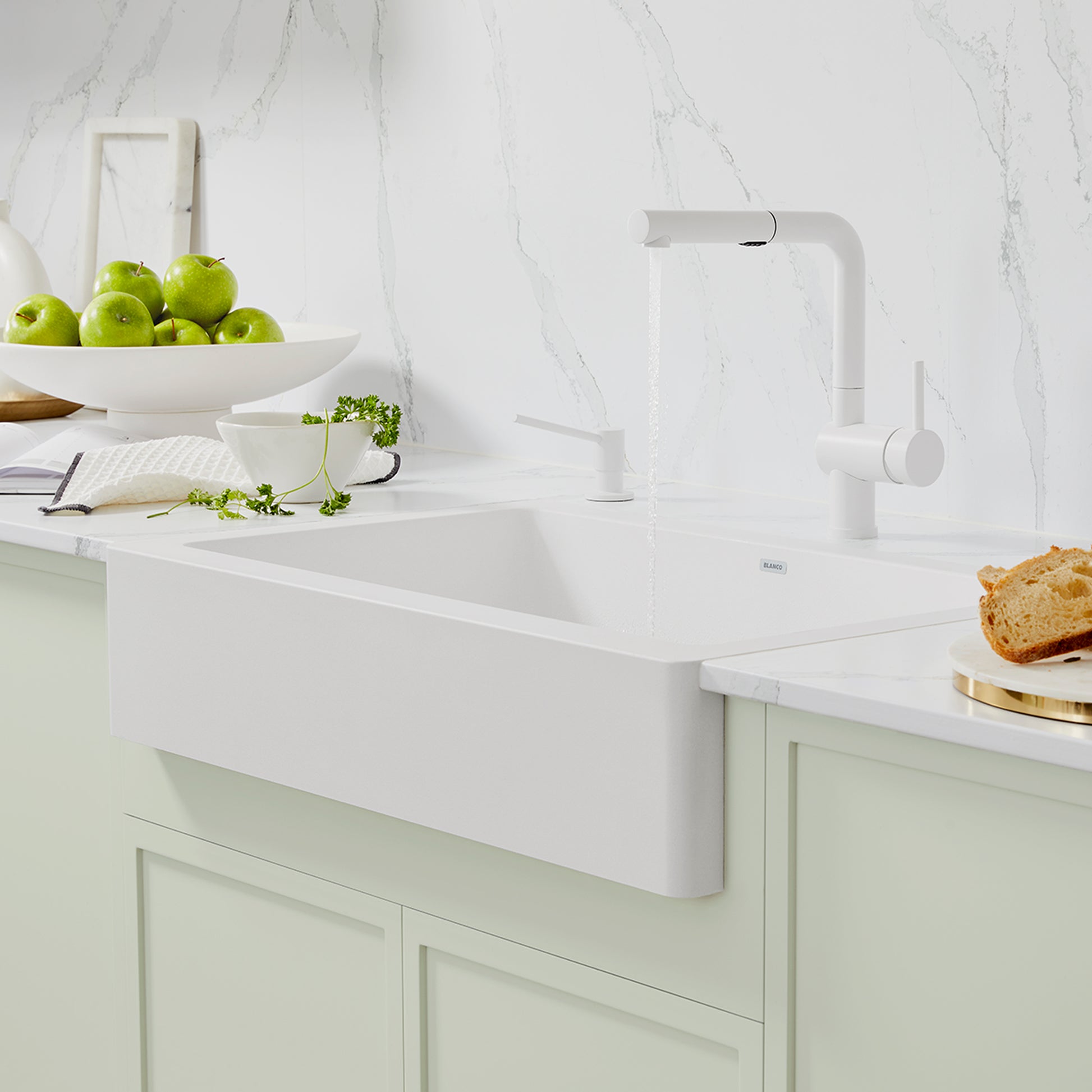 White - BLANCO Vintera SILGRANIT 30" Single Bowl Apron-Front Farmhouse Sink