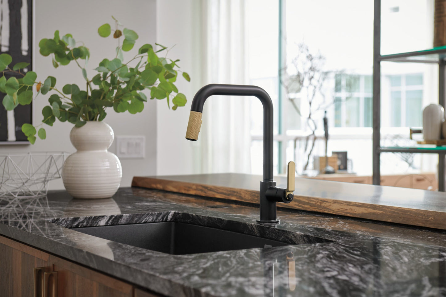 Brizo Litze 63054LF Pull-Down Faucet with Square Spout and Industrial Handle