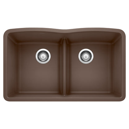 BLANCO 442078 Diamond Equal Double Bowl Kitchen Sink with Low Divide - Café