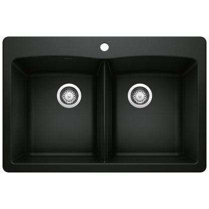 BLANCO 442912 Diamond Equal Double Dual Mount Kitchen Sink - Coal Black