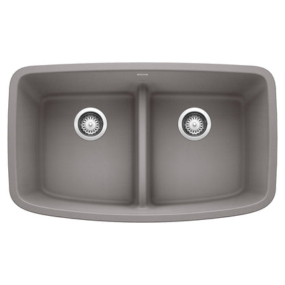 BLANCO 442202 Valea Equal Double Bowl Kitchen Sink with Low Divide - Metallic Gray