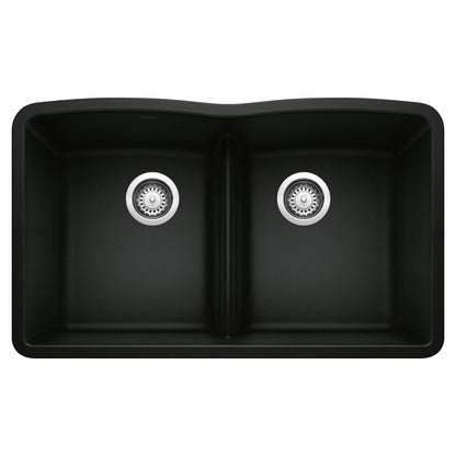 BLANCO 442914 Diamond Equal Double Bowl Kitchen Sink with Low Divide - Coal Black