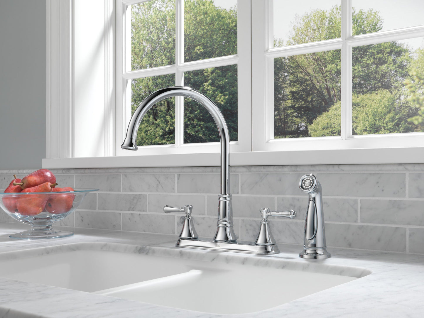 Delta Cassidy 2497LF Two Handle Kitchen Faucet with Spray
