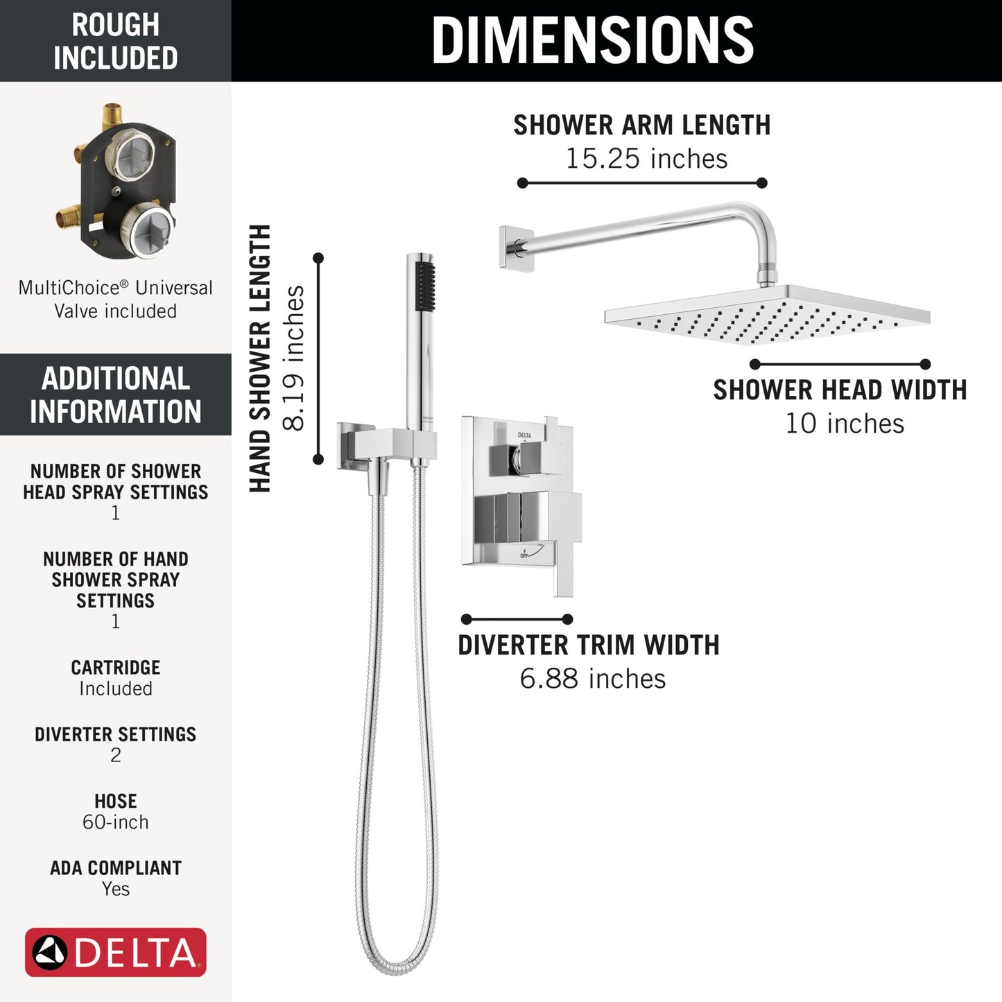 Delta Modern 342701 Monitor 14 Series Shower with Raincan, Hand Shower & Rough Valve