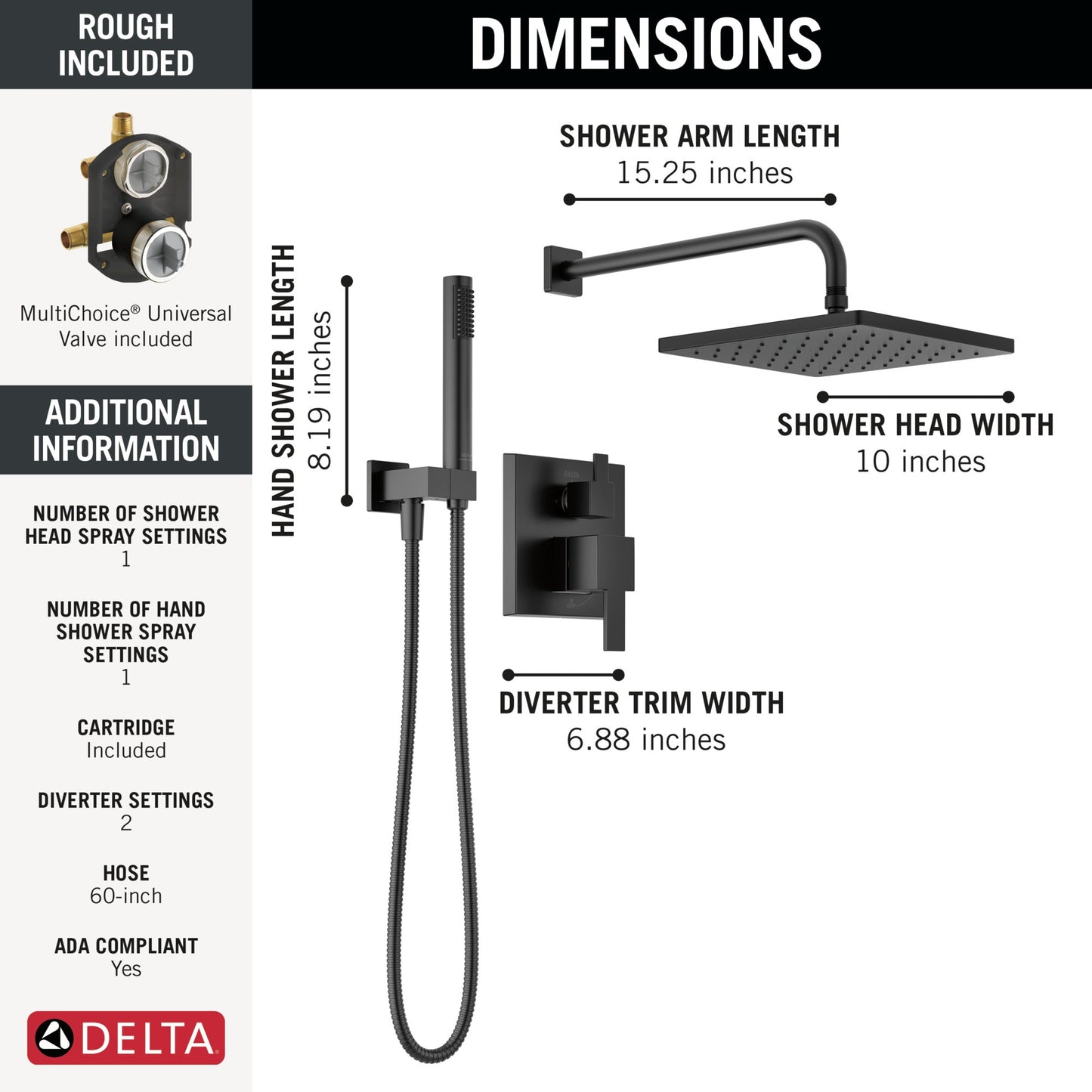 Delta Modern 342701 Monitor 14 Series Shower with Raincan, Hand Shower & Rough Valve