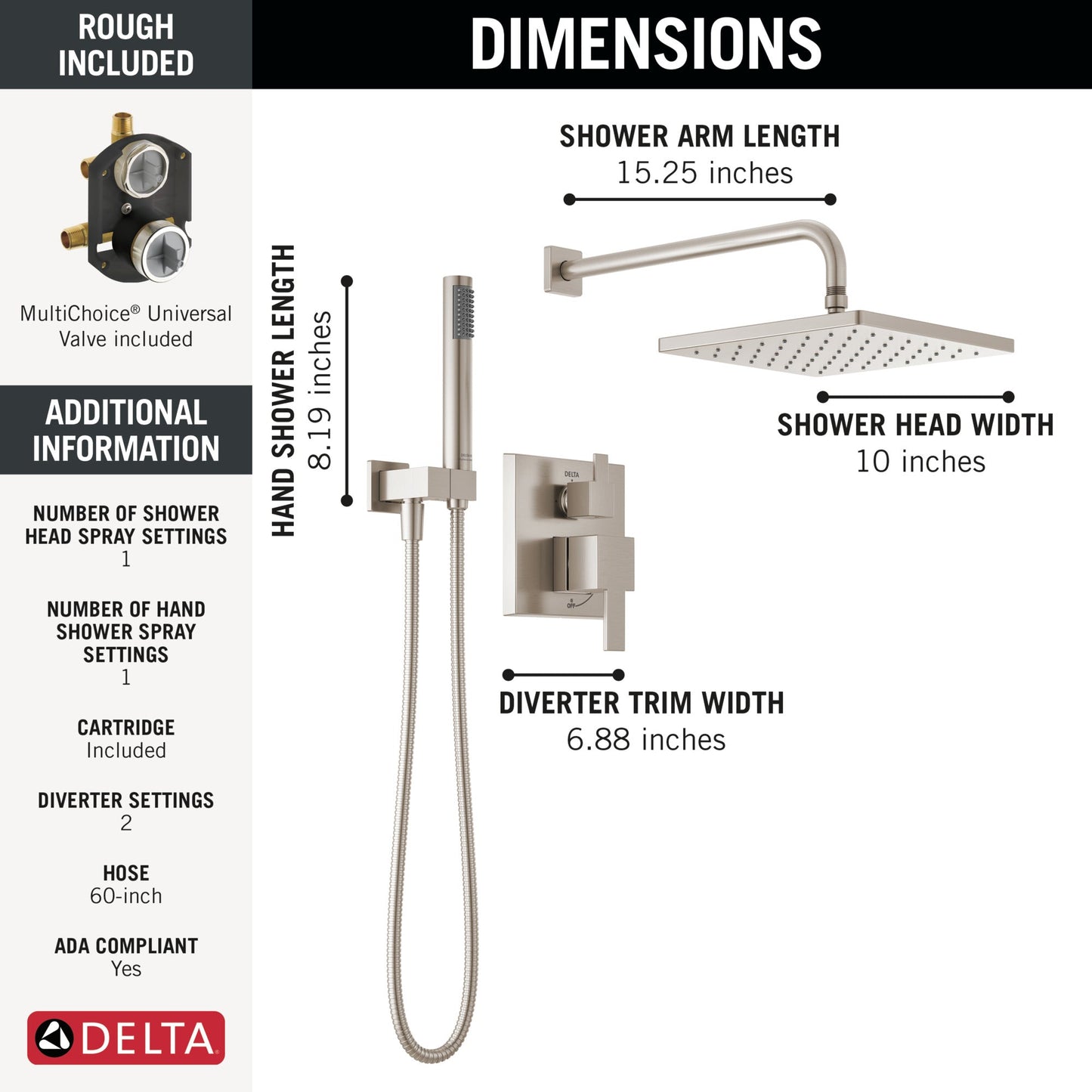 Delta Modern 342701 Monitor 14 Series Shower with Raincan, Hand Shower & Rough Valve