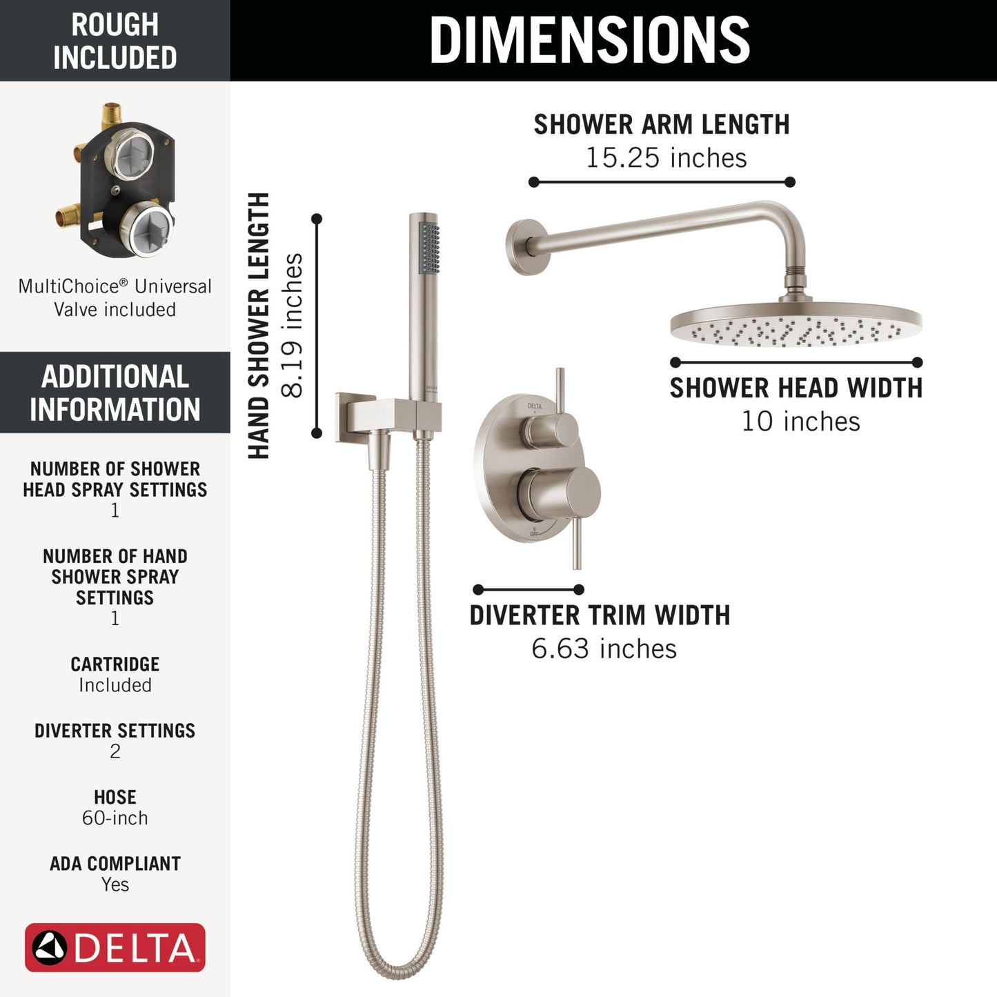 Delta Modern 342702 Monitor 14 Series Shower with Raincan, Hand Shower & Rough Valve