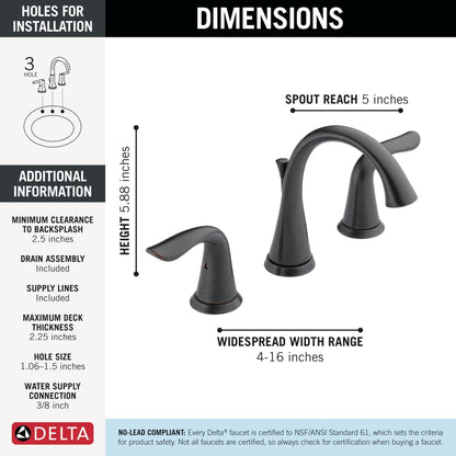 Delta Lahara 3538 Two Handle Widespread Bathroom Faucet