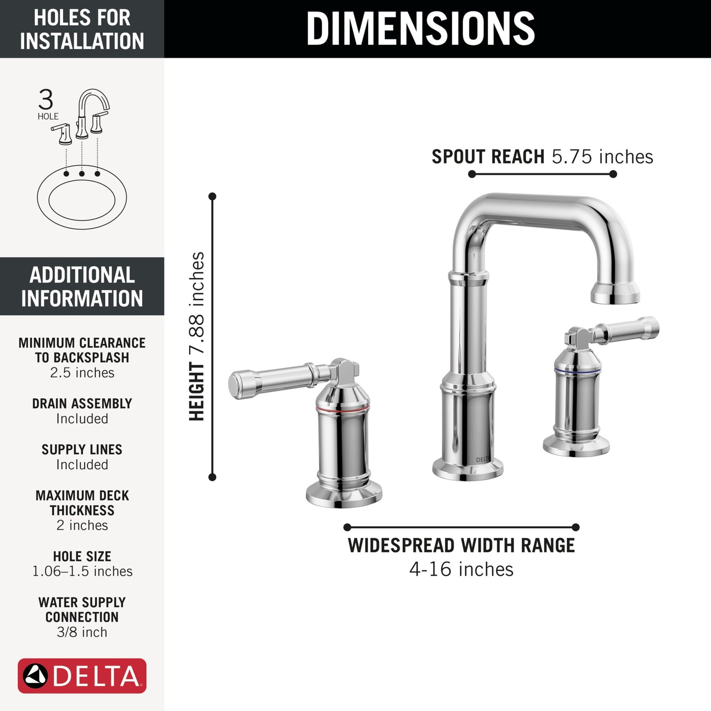 Delta Broderick 3584 Two Handle Widespread Bathroom Faucet