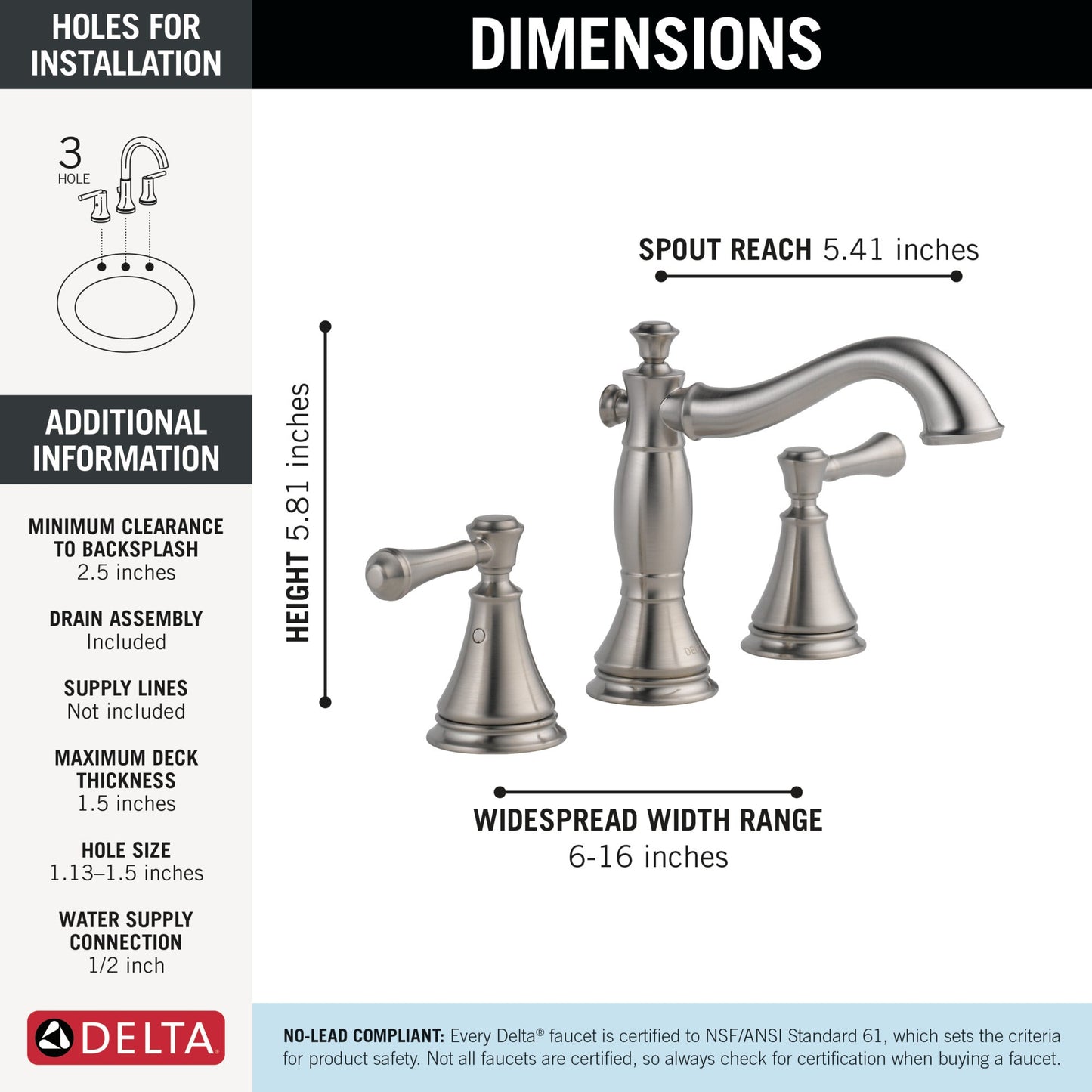 Delta Cassidy 3597LF Two Handle Widespread Bathroom Faucet