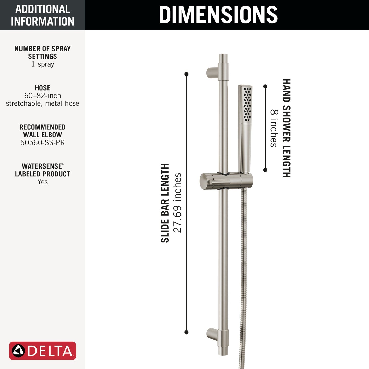Delta Universal Showering Components 51808 Premium Single-Setting Slide Bar Hand Shower