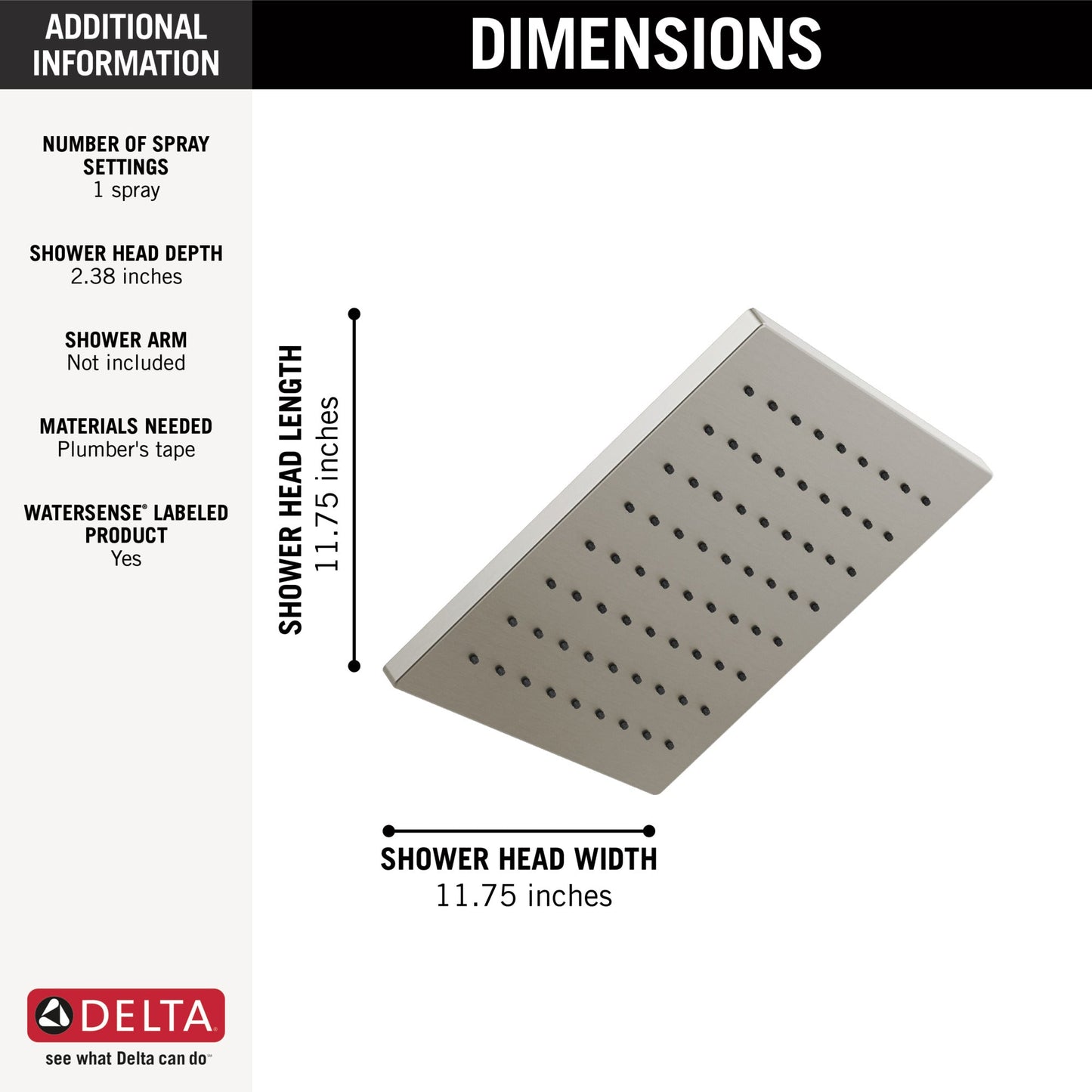 Delta Universal Showering Components 52159 Single-Setting Metal Raincan Shower Head