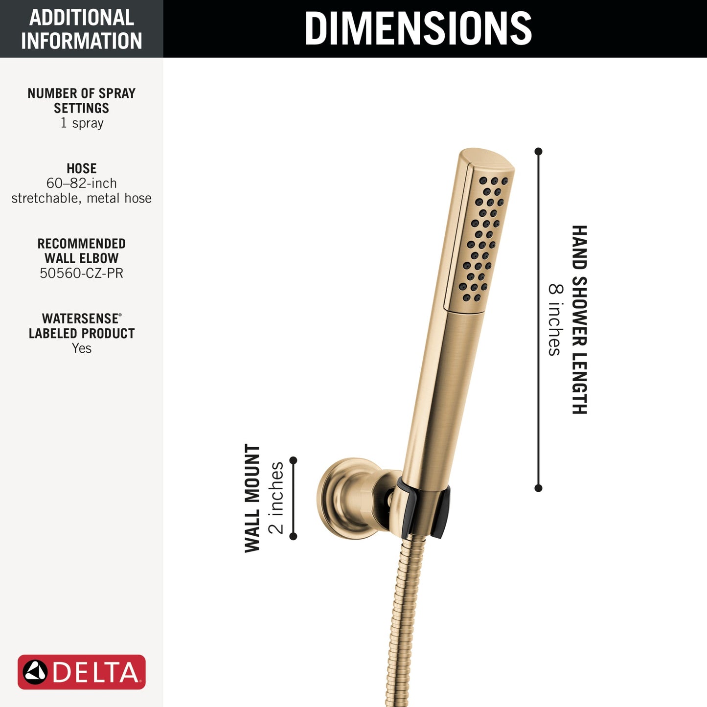 Delta Universal Showering Components 55808 Premium Single-Setting Adjustable Wall Mount Hand Shower