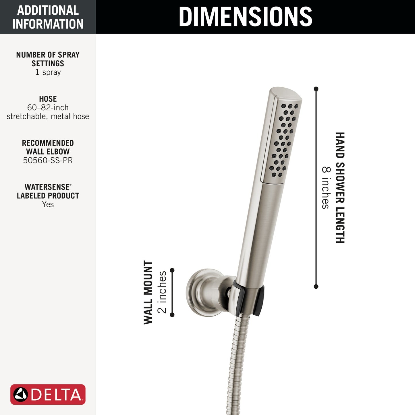 Delta Universal Showering Components 55808 Premium Single-Setting Adjustable Wall Mount Hand Shower